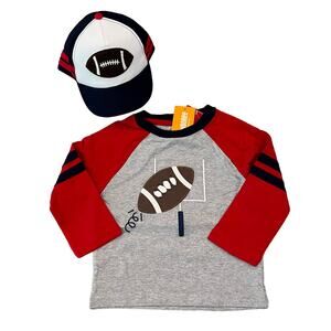 NWT Gymboree Grey, Navy & Red Football Top & Football Baseball Hat